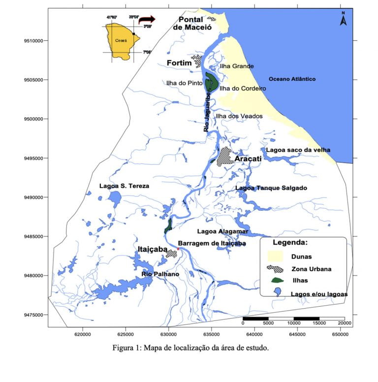 mapa da foz do Rio Jaguaribe