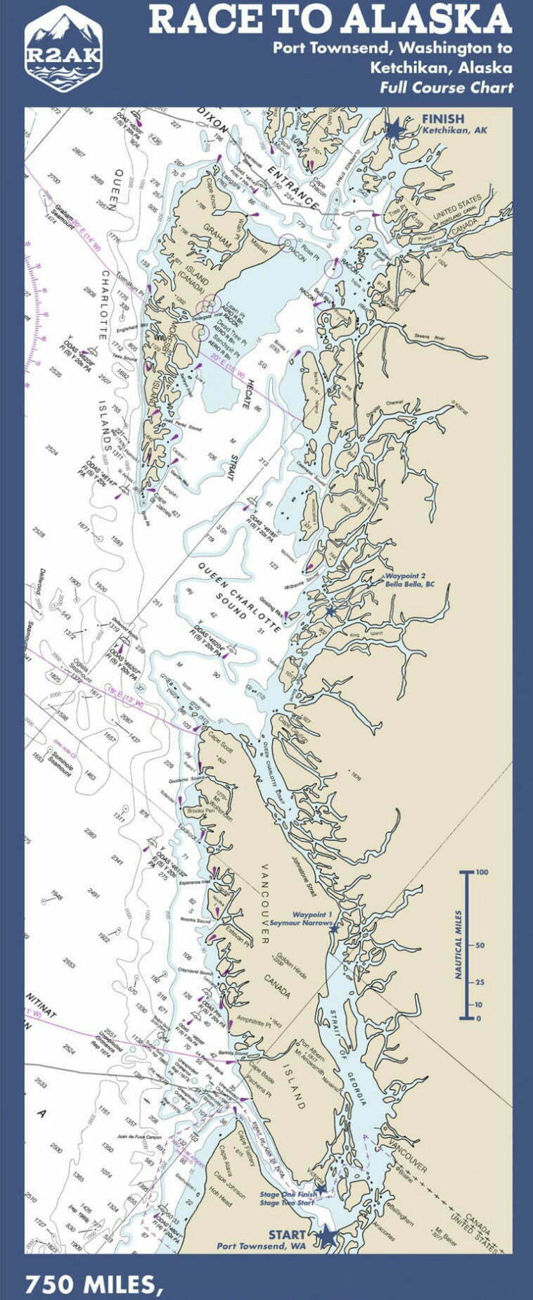 mapa da regata Race to Alasca