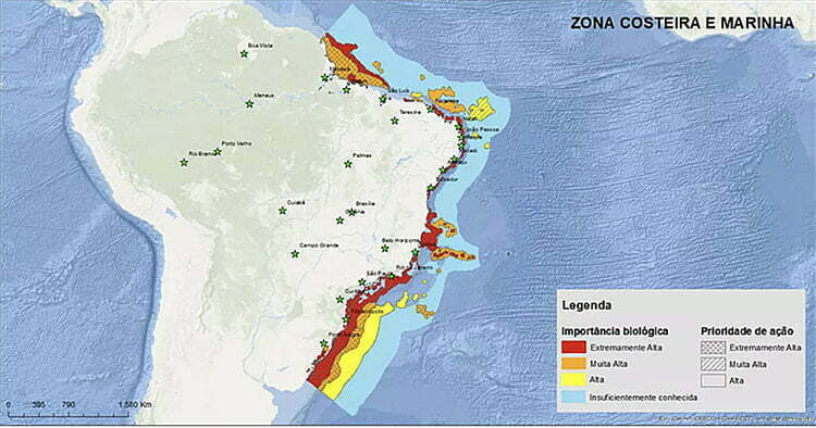 Mapa da zona costeira brasileira