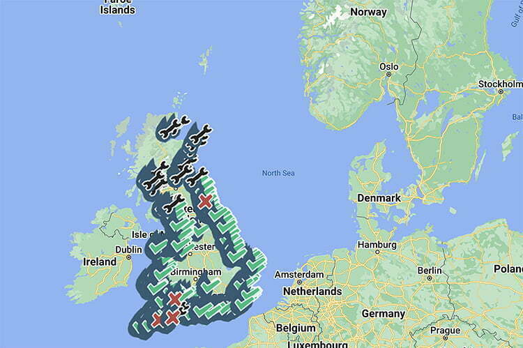 Mapa do esgoto in natura do Reino Unido