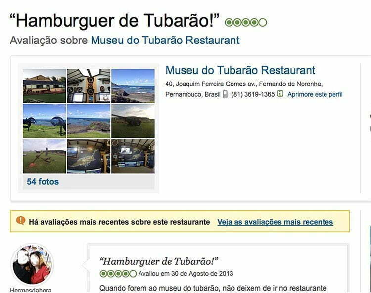 hamburguer de tibarão vendido em restaurante do parque de Fernando de Noronha.