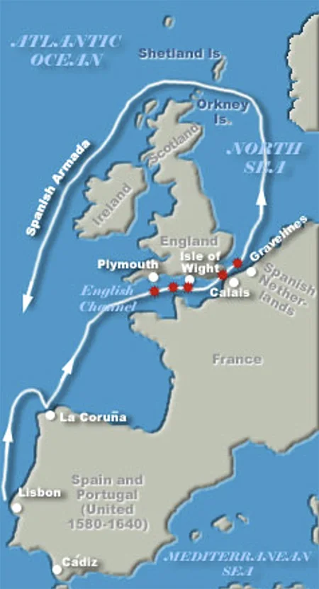 mapa do canal inglês ao tempo da invencível armada.