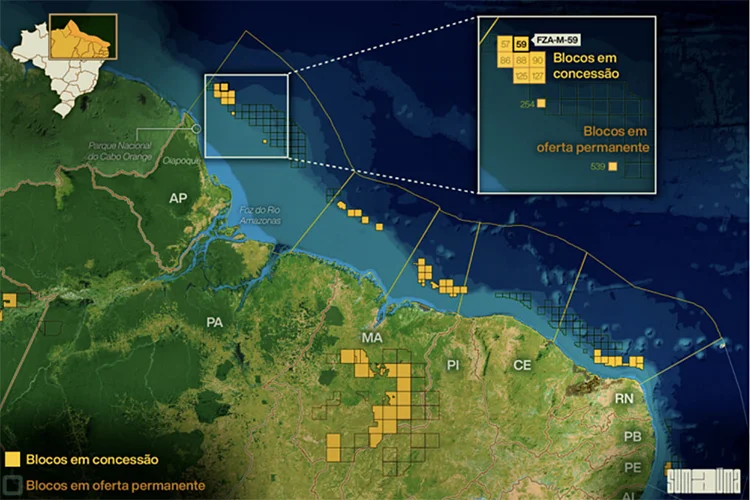 extração petróleo na foz do Amazonas e Margem Equatorial.