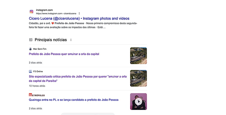 Facebook sobre prefeito de João Pessoa no site F5