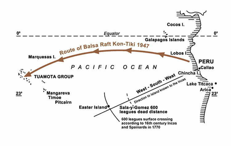 Mapa da viagem da Kon Tiki.