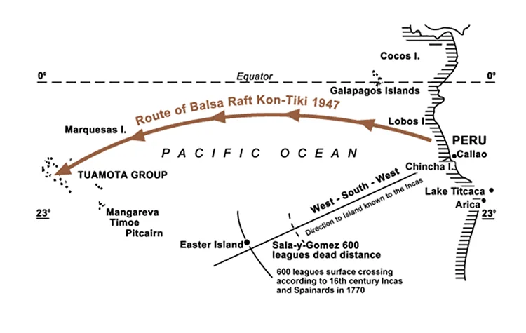 Mapa da viagem da Kon Tiki.