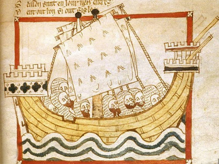gravura de navios medievais 