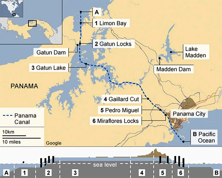 mapa do Canal do Panamá