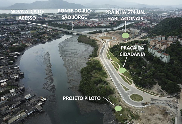 área do projeto piloto para as palafitas de Santos.