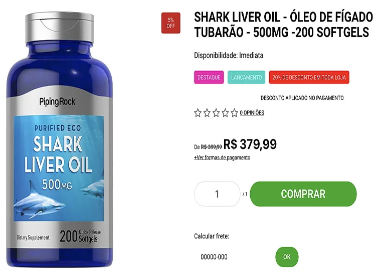 produto a base de óleoa de fígado de tubarão.