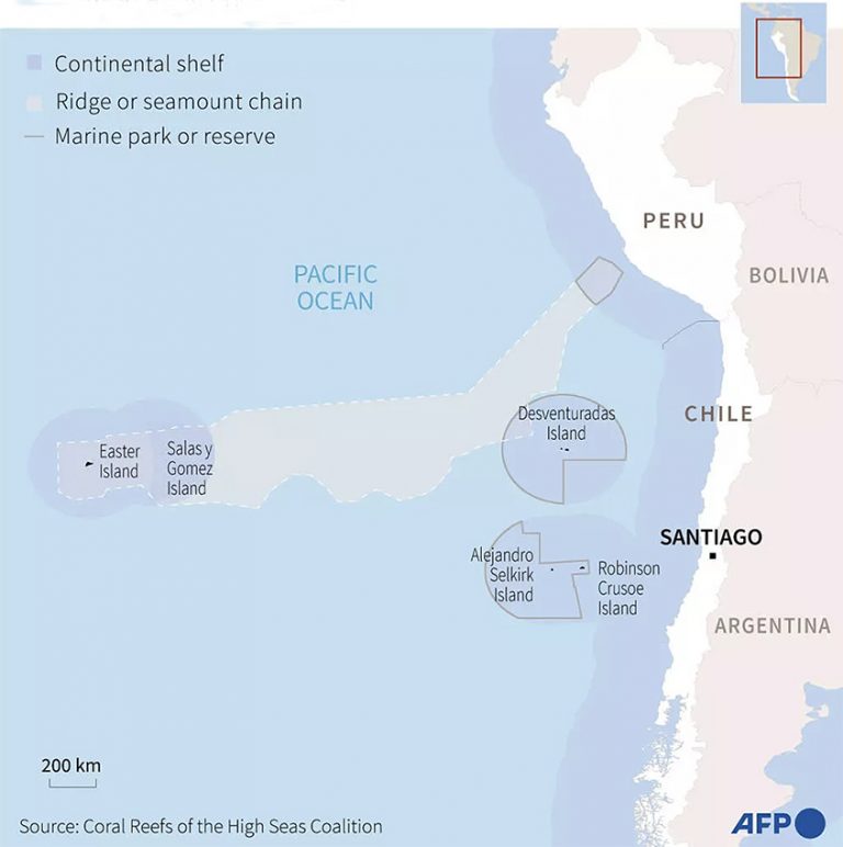 Mapa da nova área marinha protegida do Chile