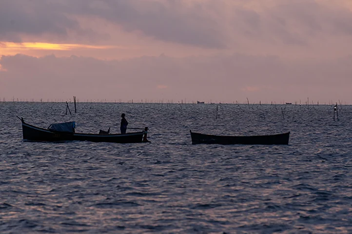 pesca de camarão na lagoa Guaíba.