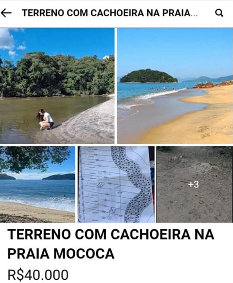 anúncio de venda de terrenos em praias em Caraguatatuba