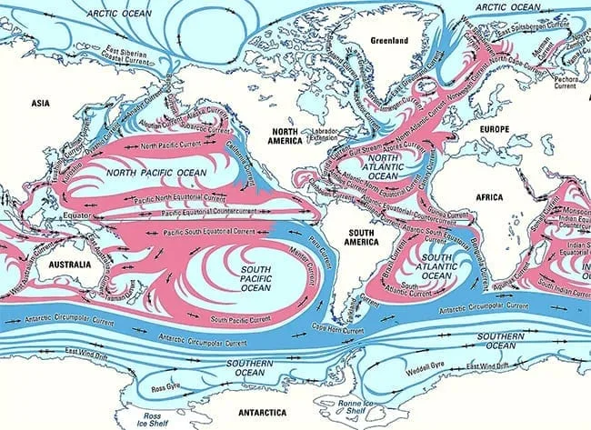 mapa mundi e as correntes marinhas