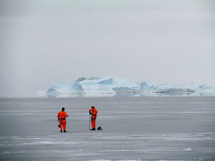 pesquisadores procurando evidências das mudanças abruptas na Antártica