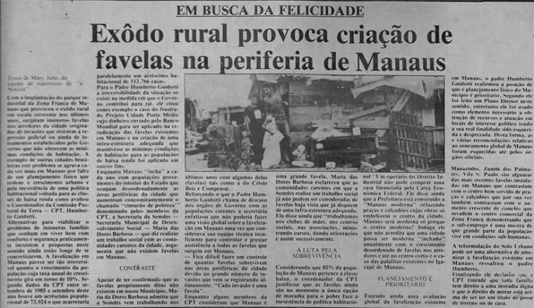 Matéria de jornal sobre Favelas na periferia de Manaus
