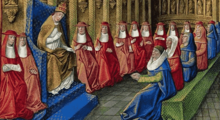 autoridades da igreja usando trajes vermelhos