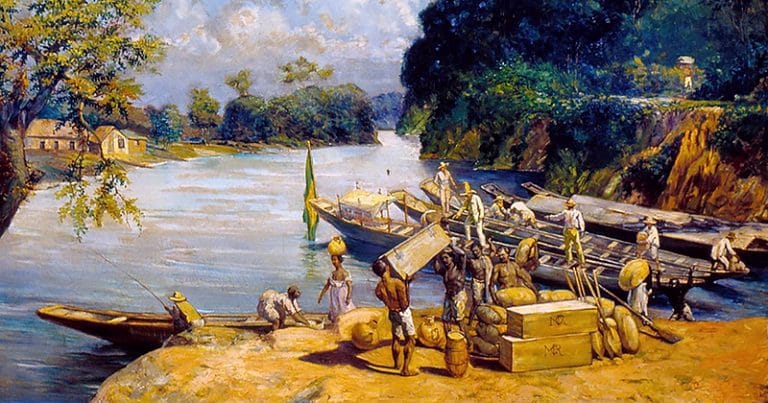 Tela Carga das Canoas, de Oscar Pereira da Silva,