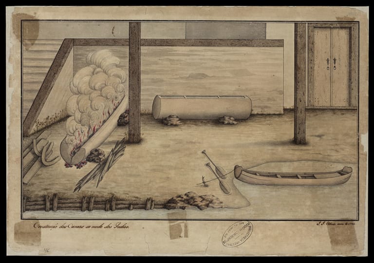 Fogo usado por indígenas na construção de canoas de pau.