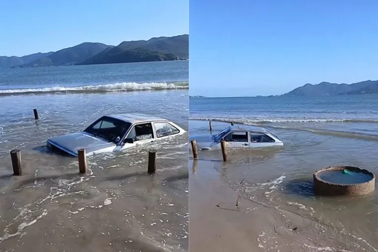 Mar engole carro 