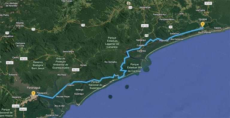 Mapa do lagamar Iguape- Cananeia- Paranaguá