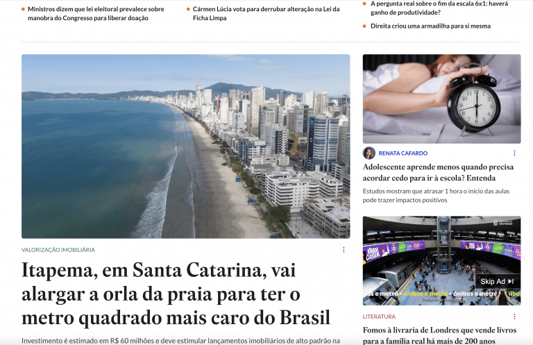 Portal Estadão em de 25 de maio sobre engorda de praia em Itapema