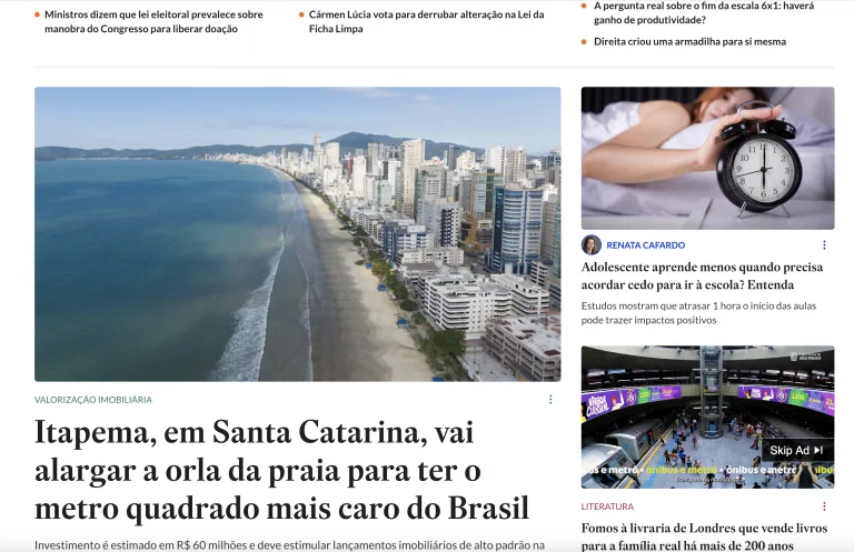 Portal Estadão em de 25 de maio sobre engorda de praia em Itapema