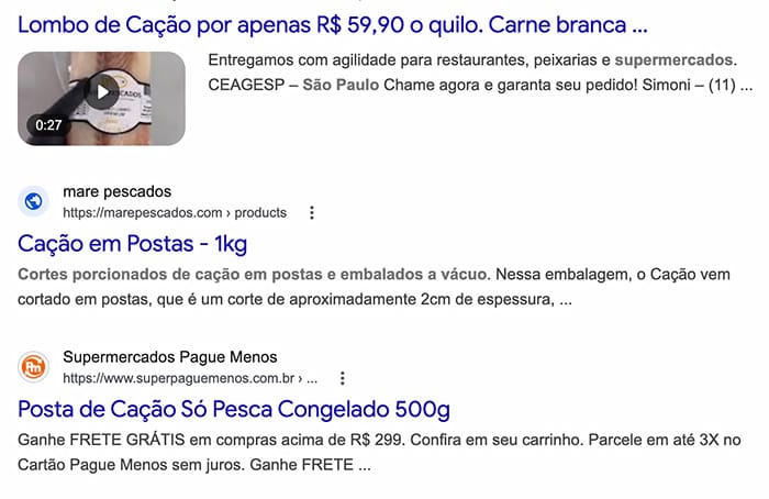 anúncios de carne de cação em supermercados.