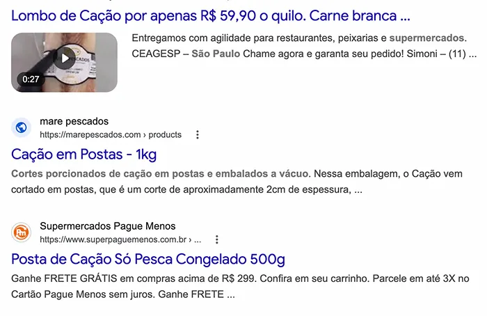 anúncios de carne de cação em supermercados.