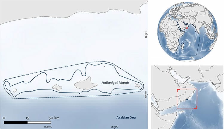 Mapa das Ilhas Al Hallaniyat, Omã