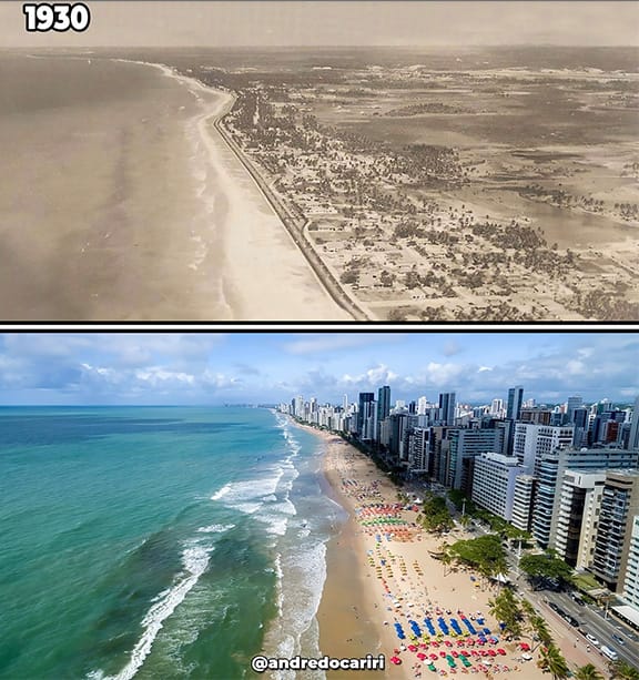 Praia da Boa Viagem hoje e em 1930 .