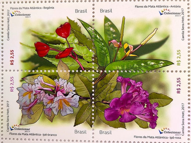 selos com imagens de flores da Mata Atlântica 