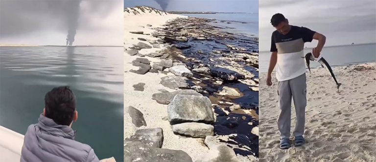 Guerra conta Irã provoca derramamento de óleo em praias.