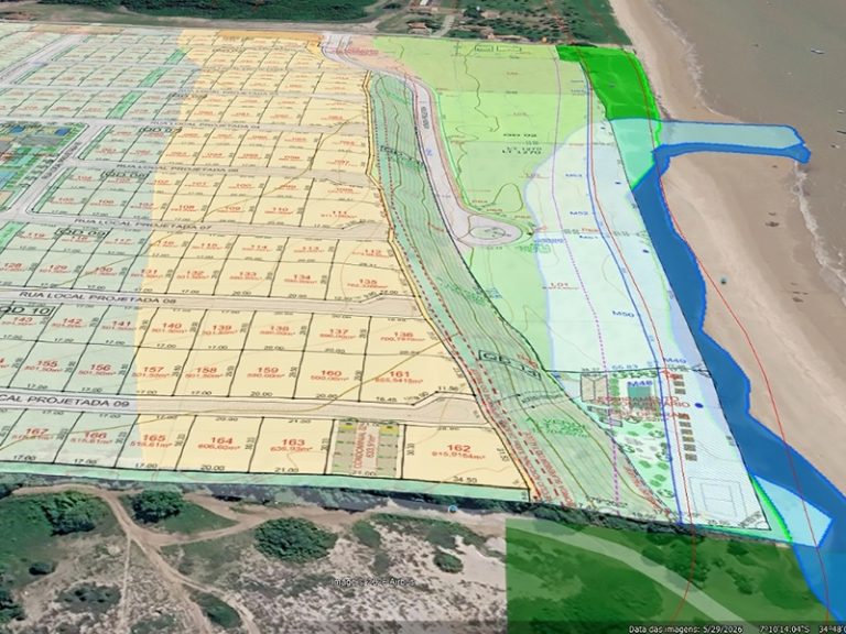 Mapa da área de construção do Coqueiral Beach, condomínio de luxo na praia da Penha.